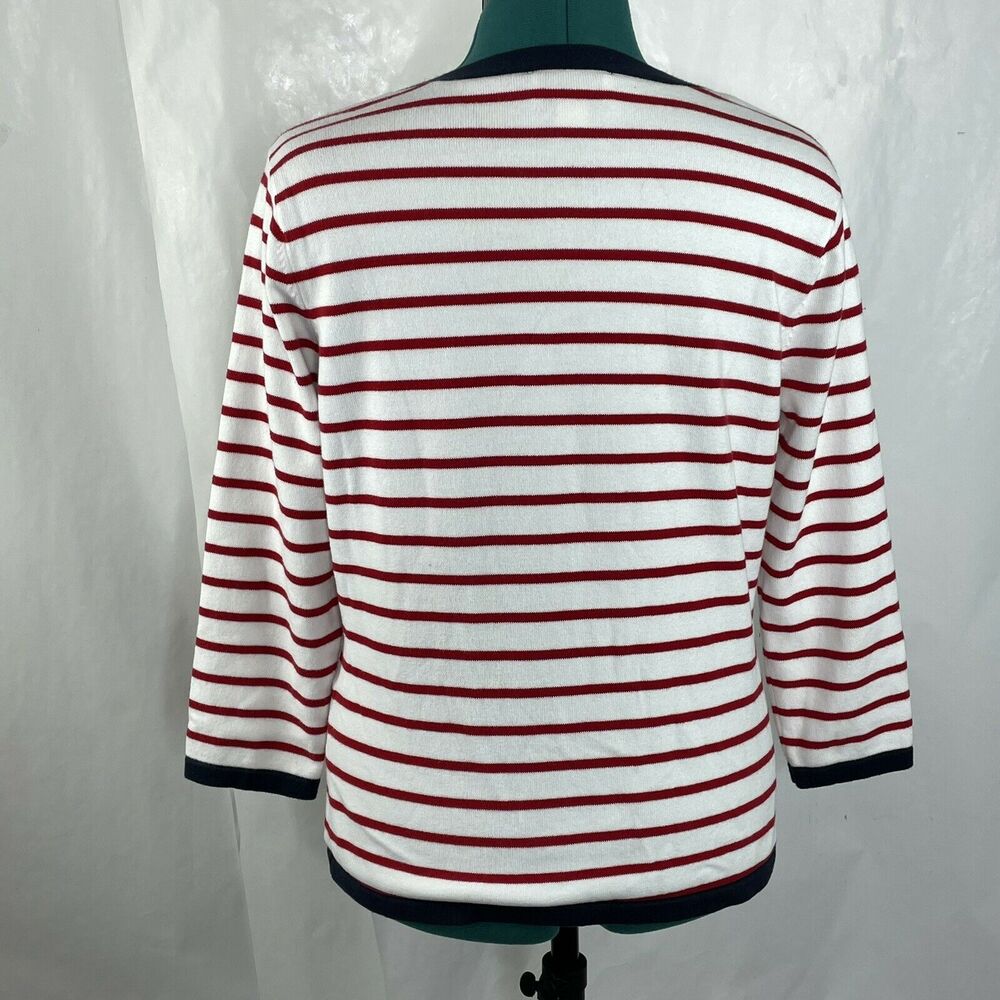 Talbots White Red Stripe Button Front 1/2 Sleeve … - image 6